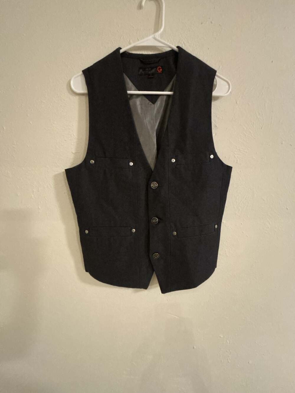 G by Guess Black Denim Steampunk Goth Waistcoat Vest - Picture 1 of 8